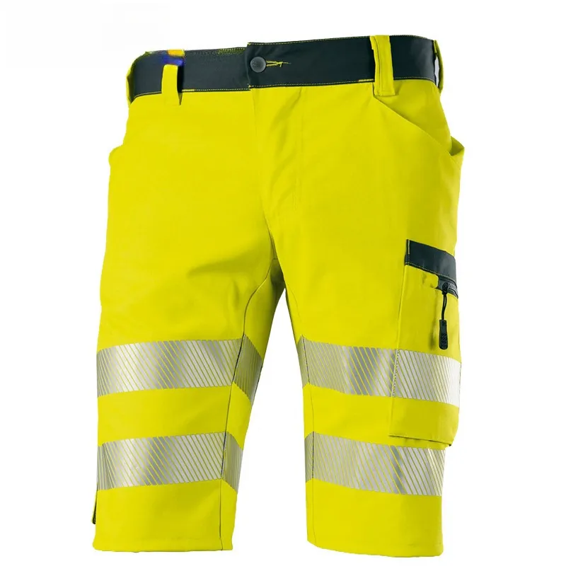 Hi Vis Fleece Work Cargo Shorts w Reflective Tape Workwear Tradie Utility Pants, Navy, L